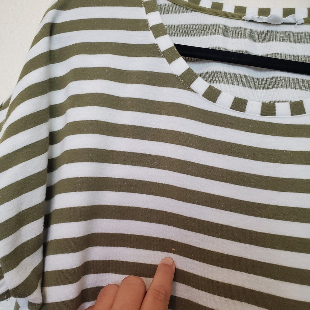 Jane + Delancey Olive Green White Striped Ruffle Sleeve Knit Top XL - Picture 4 of 13
